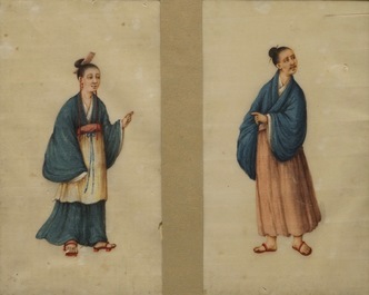 Nine Chinese Cantonese rice paper paintings, 19th C.