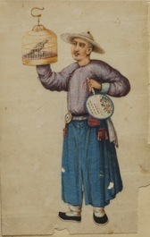 Nine Chinese Cantonese rice paper paintings, 19th C.