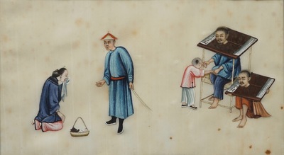 Nine Chinese Cantonese rice paper paintings, 19th C.
