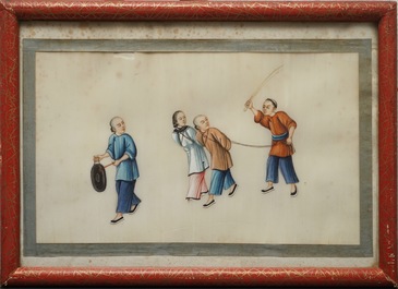 Nine Chinese Cantonese rice paper paintings, 19th C.