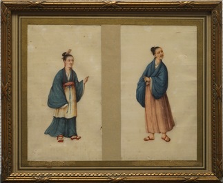 Nine Chinese Cantonese rice paper paintings, 19th C.