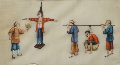 Nine Chinese Cantonese rice paper paintings, 19th C.