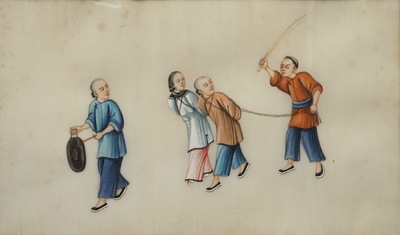 Nine Chinese Cantonese rice paper paintings, 19th C.