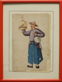 Nine Chinese Cantonese rice paper paintings, 19th C.
