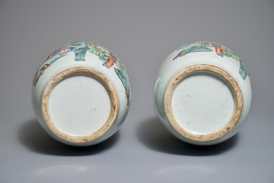A pair of Chinese famille rose double design vases, 19/20th C.