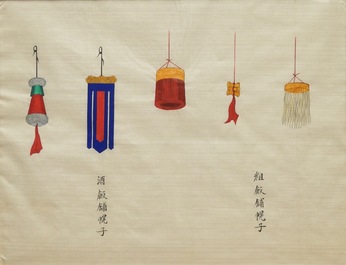 Eight Chinese paintings of ornaments and symbols, 19th C.