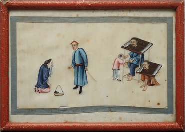 Nine Chinese Cantonese rice paper paintings, 19th C.