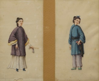 Nine Chinese Cantonese rice paper paintings, 19th C.