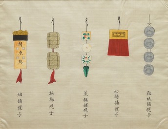 Eight Chinese paintings of ornaments and symbols, 19th C.