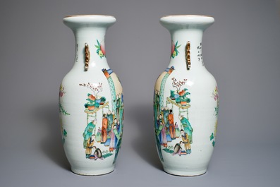 A pair of Chinese famille rose double design vases, 19/20th C.
