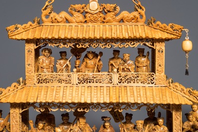 A very large Chinese carved ivory model of a dragon boat, 19th C.