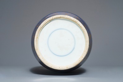 A large Chinese gilt-decorated blue-ground jar and cover, 19th C.