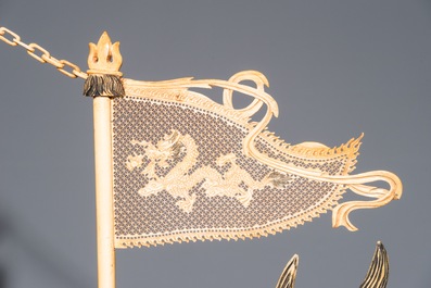 A very large Chinese carved ivory model of a dragon boat, 19th C.