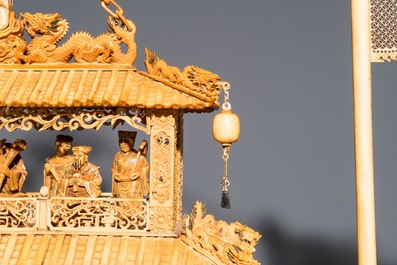 A very large Chinese carved ivory model of a dragon boat, 19th C.