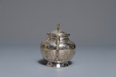 A Chinese silver-plated tea service on tray, Republic, 1st half 20th C.