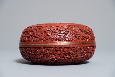 Two Chinese cinnabar lacquer covered boxes, one with Qianlong mark, 19/20th C.