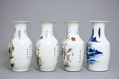 Four Chinese famille rose and blue and white vases, 19/20th C.