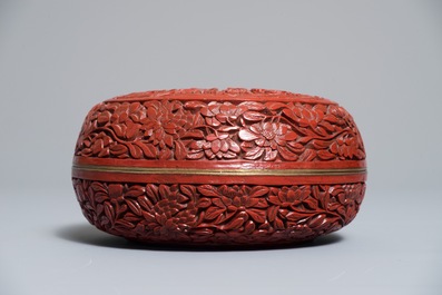 Two Chinese cinnabar lacquer covered boxes, one with Qianlong mark, 19/20th C.