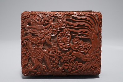 A Chinese ivory card case and a cinnabar lacquer box and cover, Qianlong mark, 19th C.