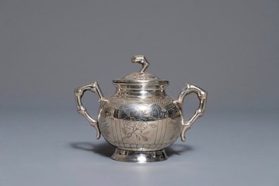 A Chinese silver-plated tea service on tray, Republic, 1st half 20th C.