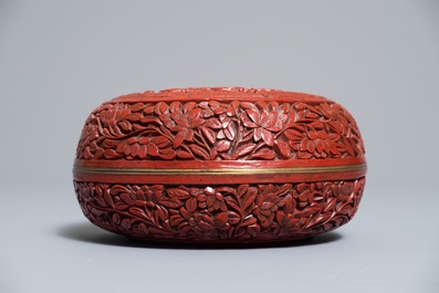 Two Chinese cinnabar lacquer covered boxes, one with Qianlong mark, 19/20th C.