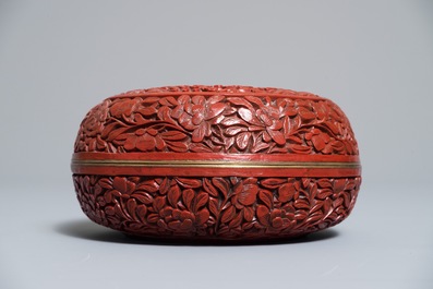 Two Chinese cinnabar lacquer covered boxes, one with Qianlong mark, 19/20th C.