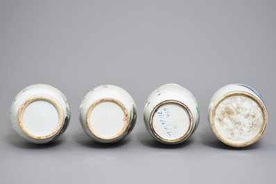 Four Chinese famille rose and blue and white vases, 19/20th C.