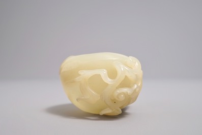 A Chinese jade calligraphy water jar with spoon, 19/20th century
