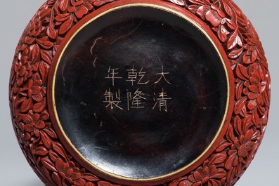 Two Chinese cinnabar lacquer covered boxes, one with Qianlong mark, 19/20th C.