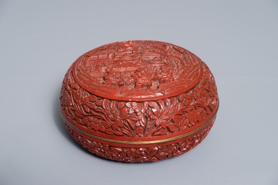 Two Chinese cinnabar lacquer covered boxes, one with Qianlong mark, 19/20th C.