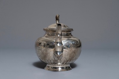 A Chinese silver-plated tea service on tray, Republic, 1st half 20th C.