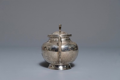 A Chinese silver-plated tea service on tray, Republic, 1st half 20th C.