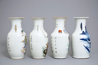 Four Chinese famille rose and blue and white vases, 19/20th C.
