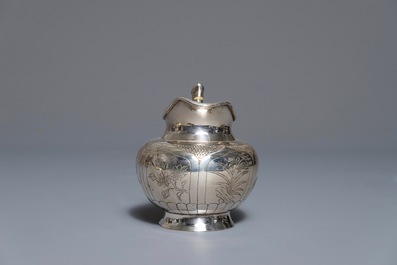 A Chinese silver-plated tea service on tray, Republic, 1st half 20th C.
