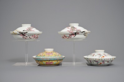 Four Chinese famille rose covered bowls, 19/20th C.