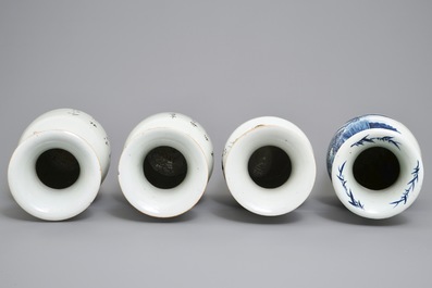 Four Chinese famille rose and blue and white vases, 19/20th C.