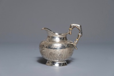A Chinese silver-plated tea service on tray, Republic, 1st half 20th C.