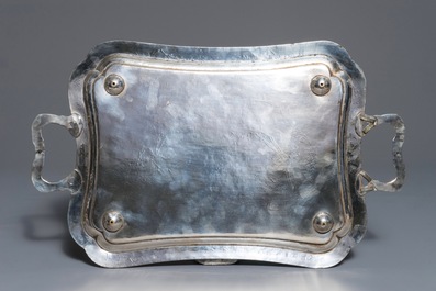A Chinese silver-plated tea service on tray, Republic, 1st half 20th C.