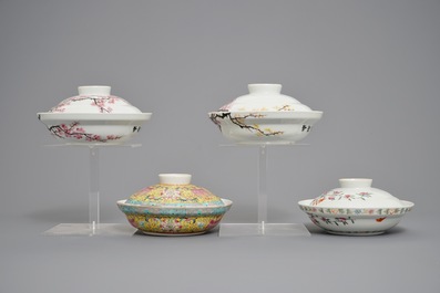 Four Chinese famille rose covered bowls, 19/20th C.