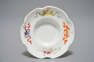 Three Chinese famille rose vases and a covered bowl on stand, various marks, 19/20th C.