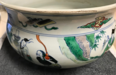 A Chinese doucai censer with figures in a landscape, Chenghua mark, Kangxi