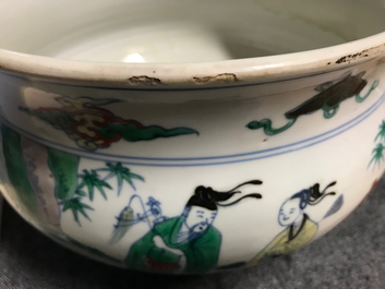 A Chinese doucai censer with figures in a landscape, Chenghua mark, Kangxi