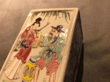 Two Chinese famille rose square brush pots with immortals, Yongzheng