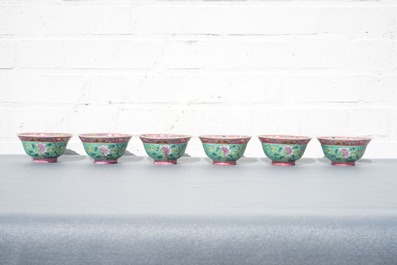 Six Chinese Straits or Peranakan famille rose bowls with phoenixes and peonies, 19th C.