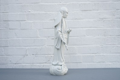 Un mod&egrave;le de Damo en porcelaine blanc de Chine de Dehua, marque de Boji yuren, 19&egrave;me