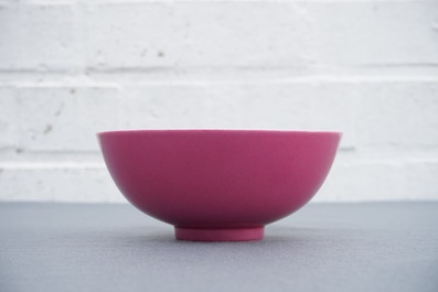 A Chinese monochrome puce-enamelled bowl, Jiaqing mark, 19/20th C.