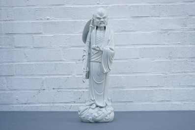 Un mod&egrave;le de Damo en porcelaine blanc de Chine de Dehua, marque de Boji yuren, 19&egrave;me