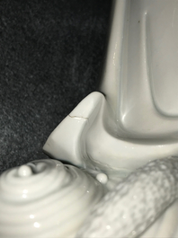 Un mod&egrave;le de Damo en porcelaine blanc de Chine de Dehua, marque de Boji yuren, 19&egrave;me