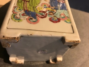 Two Chinese famille rose square brush pots with immortals, Yongzheng