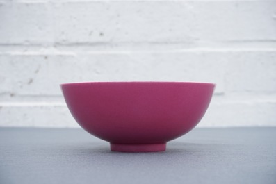 A Chinese monochrome puce-enamelled bowl, Jiaqing mark, 19/20th C.